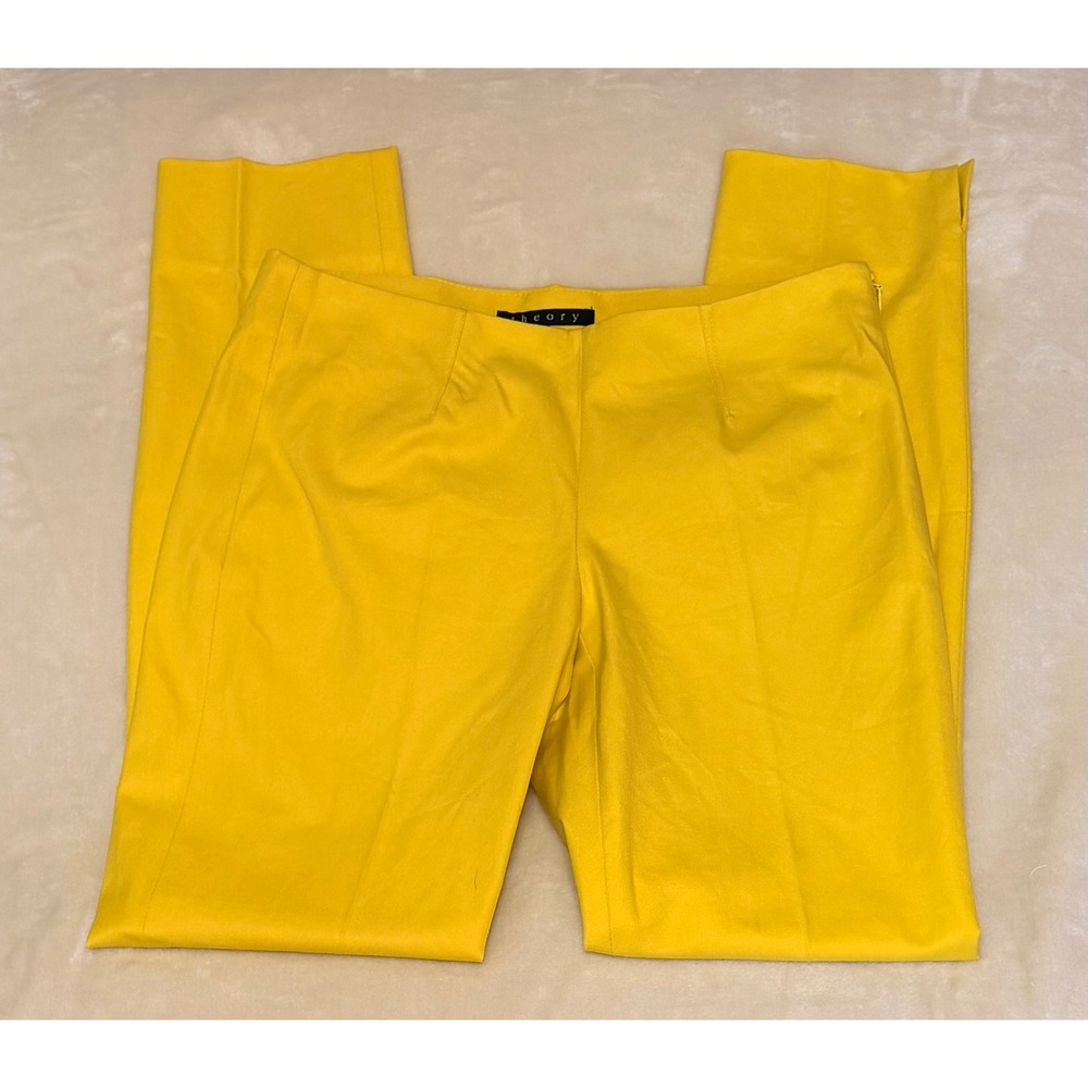 Theory Pull On Pants Sz 2 Sun Yellow Chartreuse Tailored Ankle Straight Stretch‎